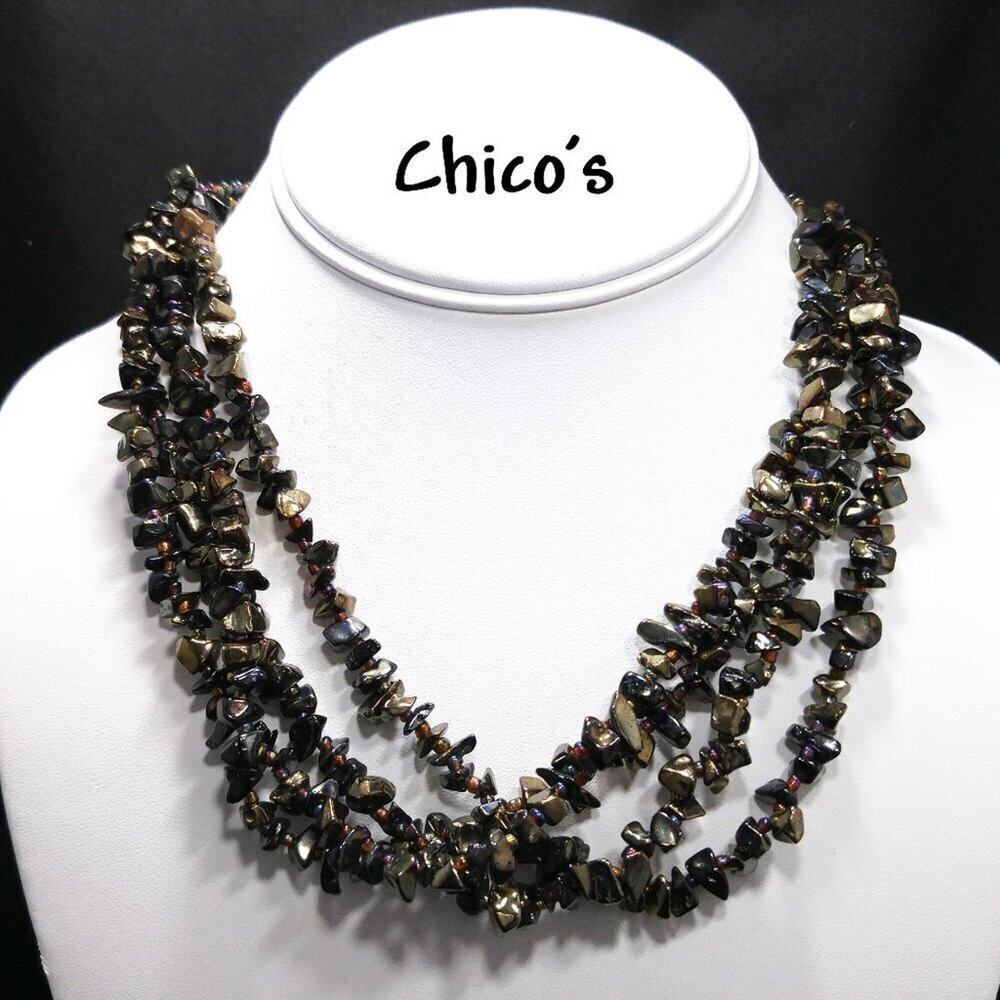 Chico's Natural Stone Style Multi-strand Beaded Necklace, 22 Inches
